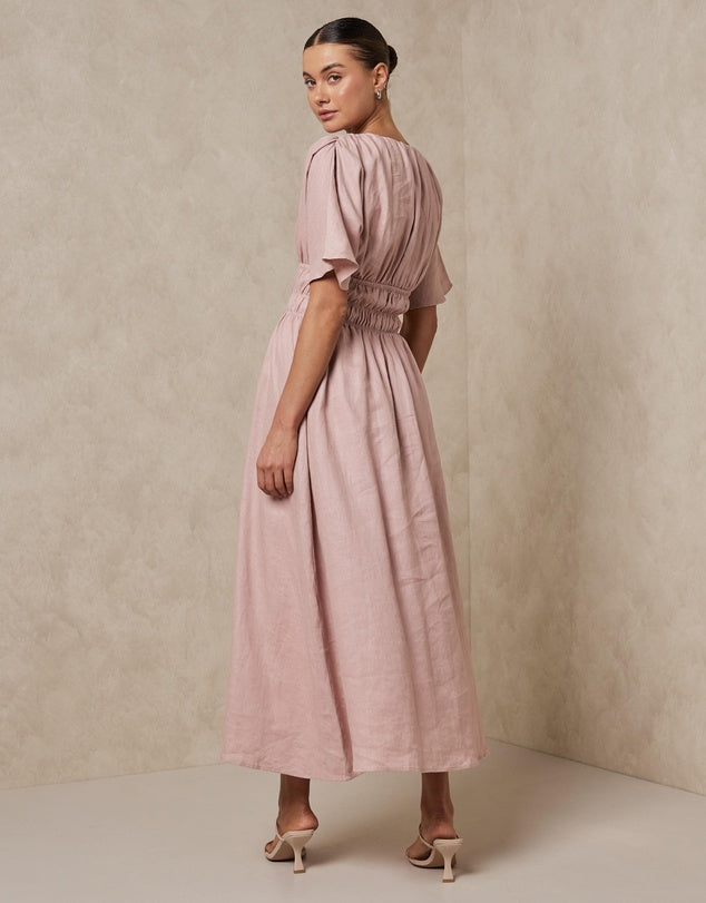 Aere - Linen Shirred Midi Dress